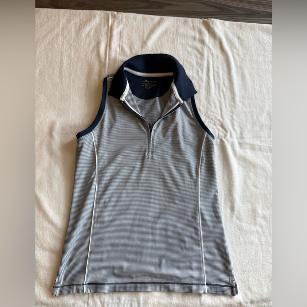 Peter Millar Navy/White Striped Sleeveless Polo